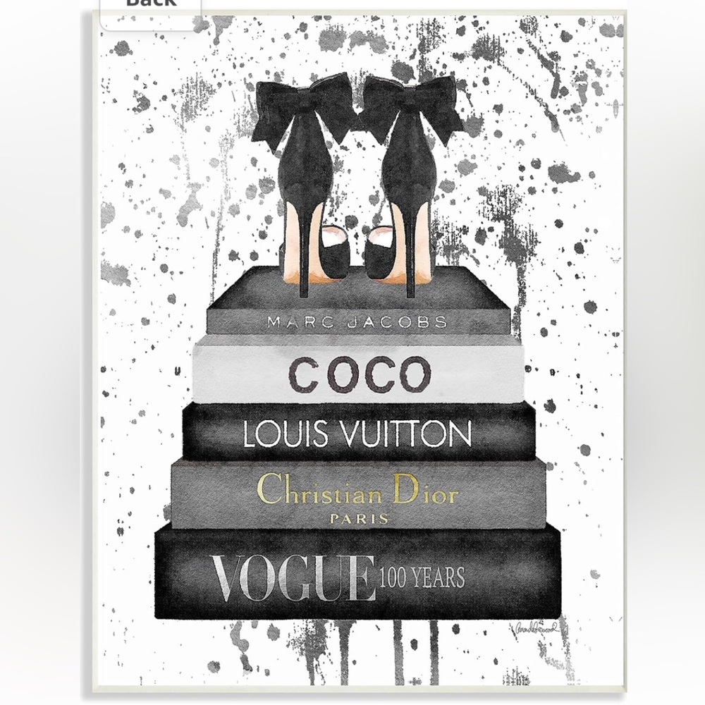 NWT Glam Fashion Book Stack Wooden Wall Plaque